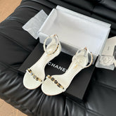 MID-HEEL 35 MM SANDAL IN WHITE SHEEPSKIN WITH STICKERS